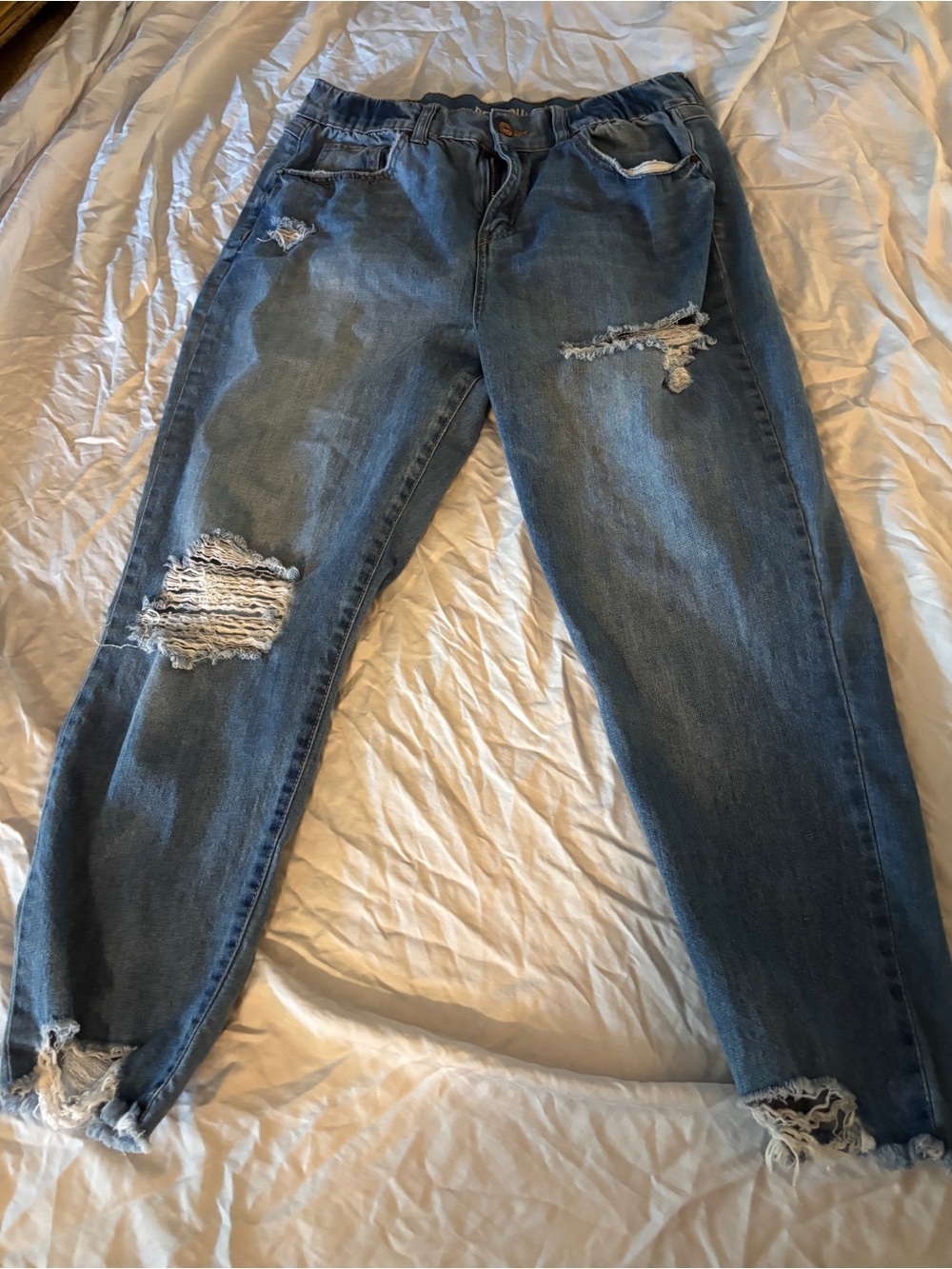Rewash Distressed Cropped Ankle Jeans - Medium Blue size 13